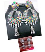 2pair of Oxidized silver  plated Alloy metal chandbali Earrings for women & Girls