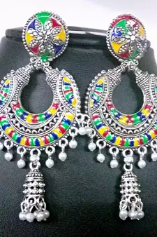 2pair of Oxidized silver  plated Alloy metal chandbali Earrings for women & Girls