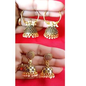 2pair of Oxidized Gold plated Alloy metal jhumki / Bali  Earrings for women & Girls 1