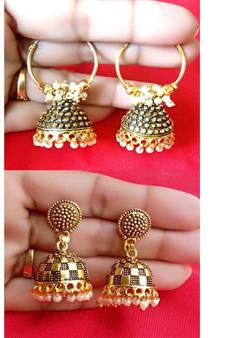 2pair of Oxidized Gold plated Alloy metal jhumki / Bali  Earrings for women & Girls