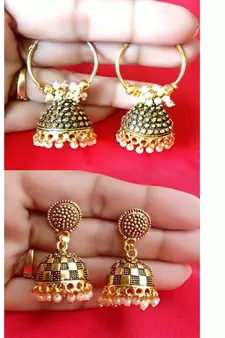 2pair of Oxidized Gold plated Alloy metal jhumki / Bali  Earrings for women & Girls