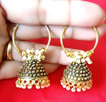2pair of Oxidized Gold plated Alloy metal jhumki / Bali  Earrings for women & Girls 3