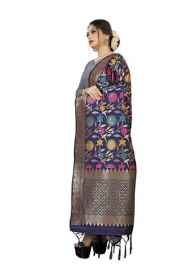 Navy Blue Banarasi Silk Jacquard Woven Dupatta 3