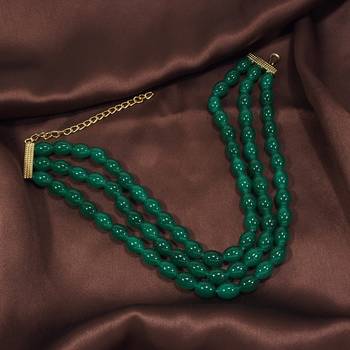 Handcrafted 3 Layer Light Weighted Emerald Beaded Choker For Women/ Girls  1