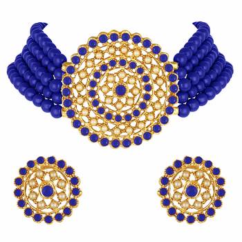 Traditional Light Weight Beaded Choker Set Glided With Moti Work  1