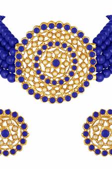 Traditional Light Weight Beaded Choker Set Glided With Moti Work (ML239BL)