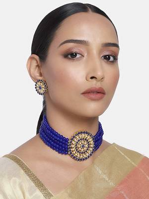Traditional Light Weight Beaded Choker Set Glided With Moti Work  2