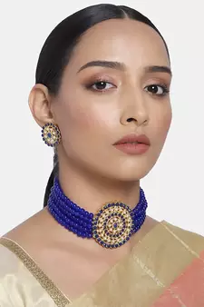 Traditional Light Weight Beaded Choker Set Glided With Moti Work 