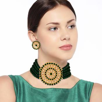 Traditional Light Weight Beaded Choker Set Glided With Moti Work  1