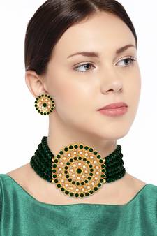 Traditional Light Weight Beaded Choker Set Glided With Moti Work 