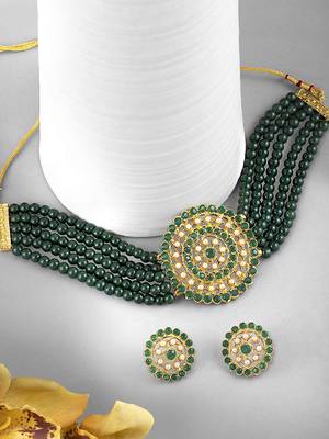 Traditional Light Weight Beaded Choker Set Glided With Moti Work  2