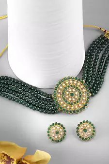 Traditional Light Weight Beaded Choker Set Glided With Moti Work 