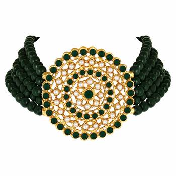 Traditional Light Weight Beaded Choker Set Glided With Moti Work  3