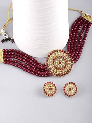Traditional Light Weight Beaded Choker Set Glided With Moti Work  2