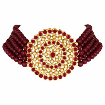 Traditional Light Weight Beaded Choker Set Glided With Moti Work  3