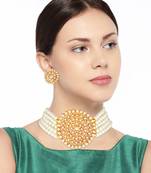 Traditional Light Weight Beaded Choker Set Glided With Moti Work 