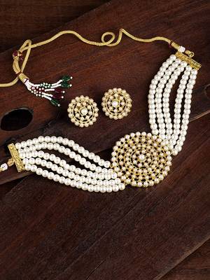 Traditional Light Weight Beaded Choker Set Glided With Moti Work  2