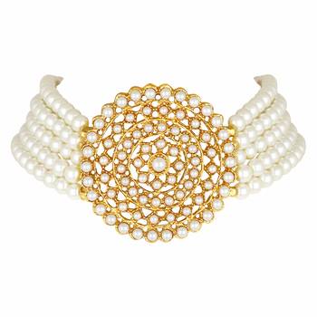 Traditional Light Weight Beaded Choker Set Glided With Moti Work  3