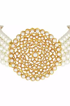 Traditional Light Weight Beaded Choker Set Glided With Moti Work 