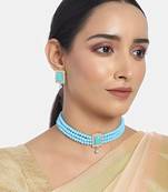 Traditional Handcrafted Turquoise Beaded Choker with Earrings For Women/Girls 