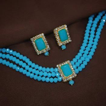 Traditional Handcrafted Turquoise Beaded Choker with Earrings For Women/Girls  2