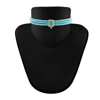 Traditional Handcrafted Turquoise Beaded Choker with Earrings For Women/Girls  3