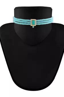 Traditional Handcrafted Turquoise Beaded Choker with Earrings For Women/Girls 