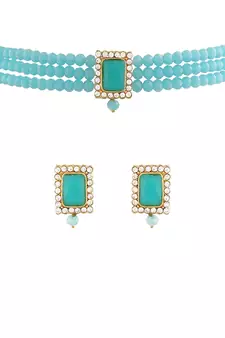 Traditional Handcrafted Turquoise Beaded Choker with Earrings For Women/Girls 