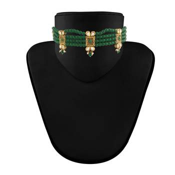 Traditional Handcrafted Kundan & Pearl Beaded Choker with Earrings For Women/Girls  2