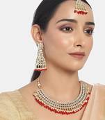 Traditional Handcrafted Faux Kundan & Pearl Studded Necklace Set with Earrings & Maang Tikka (M4111R)