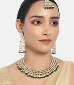 Traditional Handcrafted Faux Kundan & Pearl Studded Necklace Set with Earrings & Maang Tikka
