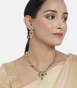 Traditional Handcrafted Beaded Ruby Jewellery Set Glided With Uncut Polki Kundans For Women 