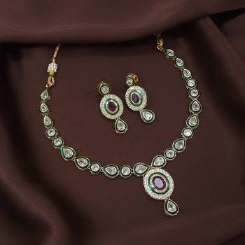 Traditional Handcrafted Beaded Ruby Jewellery Set Glided With Uncut Polki Kundans For Women (P0009) 1