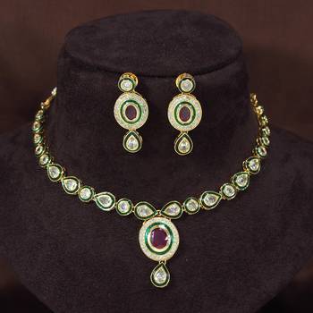 Traditional Handcrafted Beaded Ruby Jewellery Set Glided With Uncut Polki Kundans For Women (P0009) 2