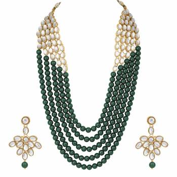 Mother-of-pearl and Kundan Rani Haar Necklace Jewellery Set with Earrings for Women  1