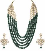 Mother-of-pearl and Kundan Rani Haar Necklace Jewellery Set with Earrings for Women 