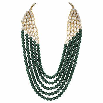 Mother-of-pearl and Kundan Rani Haar Necklace Jewellery Set with Earrings for Women  2