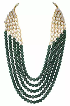 Mother-of-pearl and Kundan Rani Haar Necklace Jewellery Set with Earrings for Women 