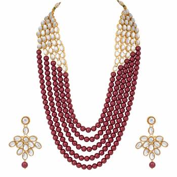 Faux Mother-of-pearl and Kundan Rani Haar Necklace Jewellery Set with Earrings for Women  1