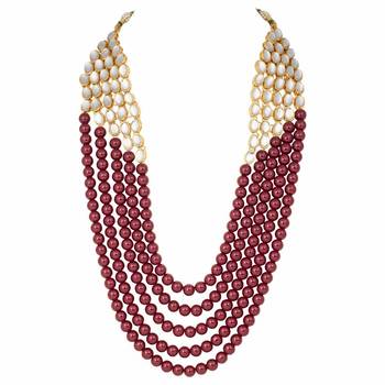 Faux Mother-of-pearl and Kundan Rani Haar Necklace Jewellery Set with Earrings for Women  2