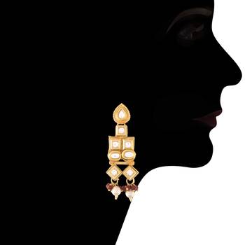 Uncut Polki Kundan Brass Jewellery Set With Earrings and Ruby Crystal Onyx Long Mala for Women (ML252M) 4