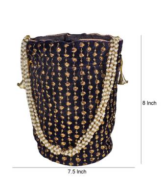 Embroidered Bridal Potli Bag Navy Blue (Single Bag) 4