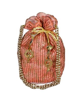 Light Weight Embroidered Potli Pouch Peach (Single Bag) 1