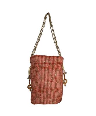 Light Weight Embroidered Potli Pouch Peach (Single Bag) 2