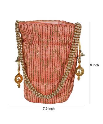 Light Weight Embroidered Potli Pouch Peach (Single Bag) 4