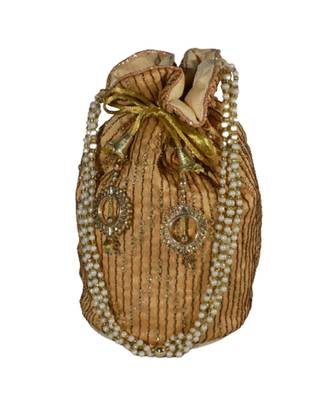 Light Weight Embroidered Potli Pouch Golden (Single Bag) 1