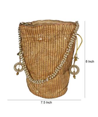 Light Weight Embroidered Potli Pouch Golden (Single Bag) 4