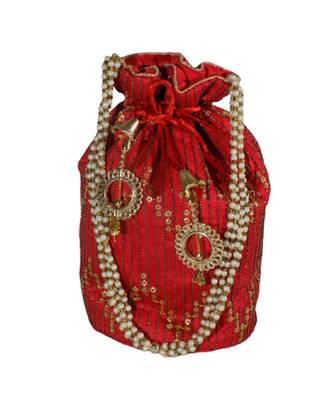 Light Weight Embroidered Potli Pouch Red (Single Bag) 1