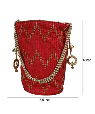 Light Weight Embroidered Potli Pouch Red (Single Bag) 4