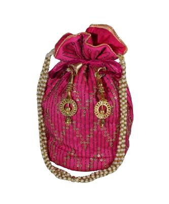 Light Weight Embroidered Potli Pouch Magenta (Single Bag) 1
